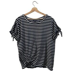 Nautica Tee Size XXL Navy Blue White Striped Knot Hem Tie Sleeve Casual T Shirt